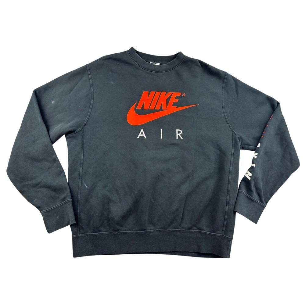 Nike Air Sweatshirt Men M Black Logo Print Sleeve Graphic Cotton Blend Crew Neck